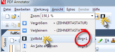 Vollbildmodus in PDF Annotator starten