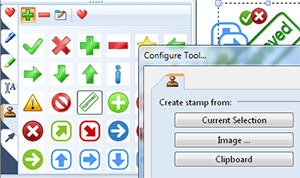 Stamps - Re-use symbols, drawings, images or text boxes and use them as stamps. - Stamps