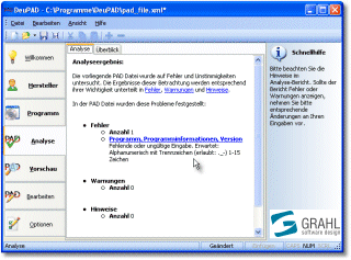 DeuPAD Editor - PAD Editor für Softwarehersteller - DeuPAD Editor - Analyse